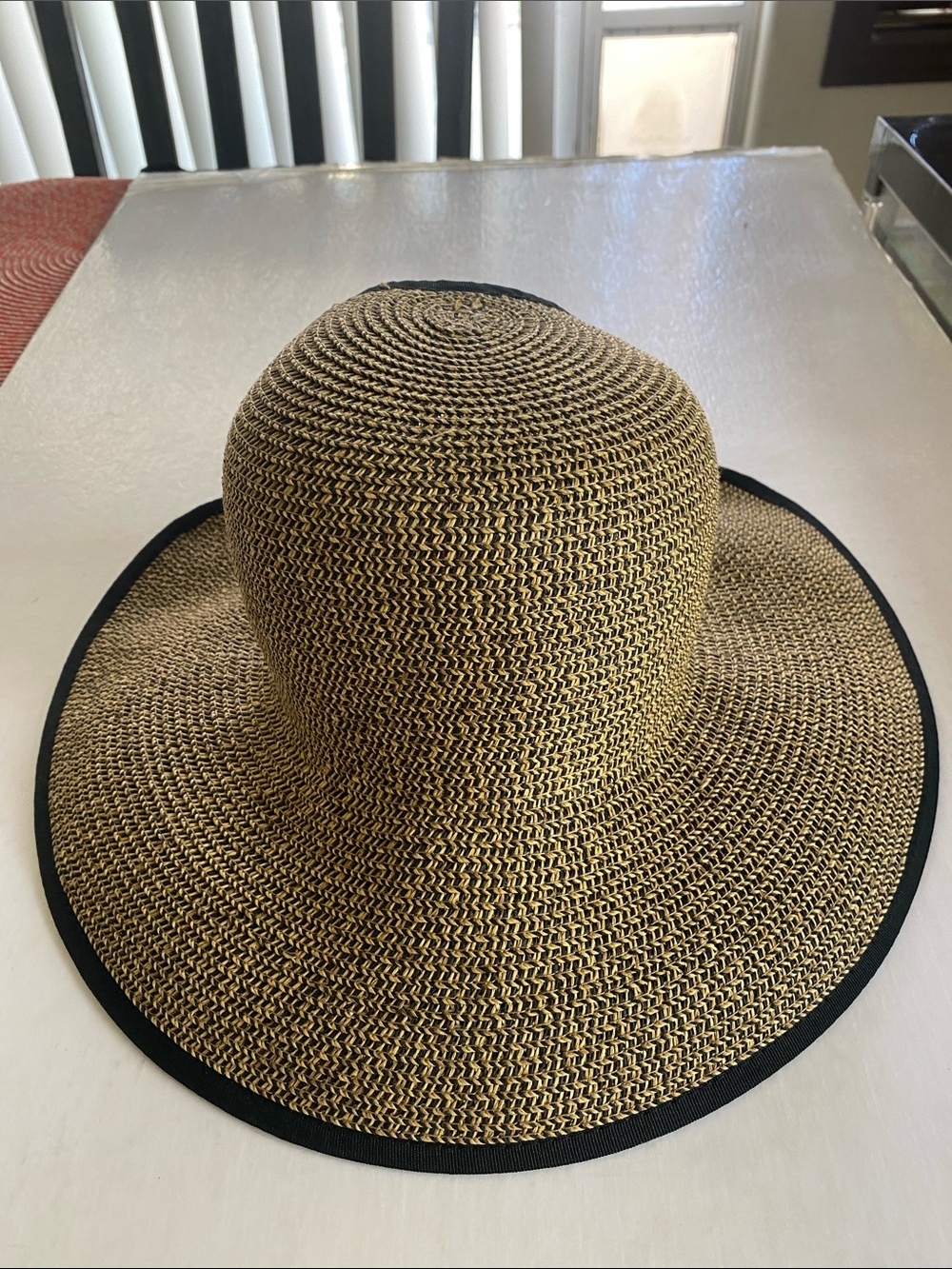 Scala Women’s Wide Brim Straw Sun Hat Black Bow Paper Braid One Size